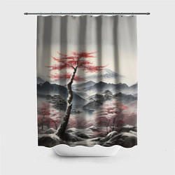 Шторка для душа Высокое дерево и гора Фудзияма, цвет: 3D-принт