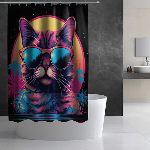 Шторка для ванной Котофей в очках - pop-art / 3D-принт – фото 2