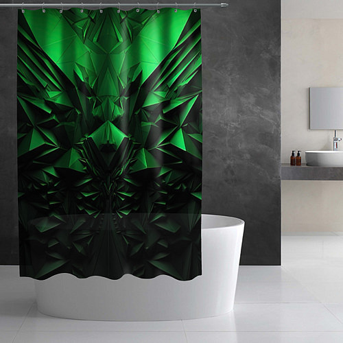 Шторка для ванной Асимметрия зеленого узора / 3D-принт – фото 2