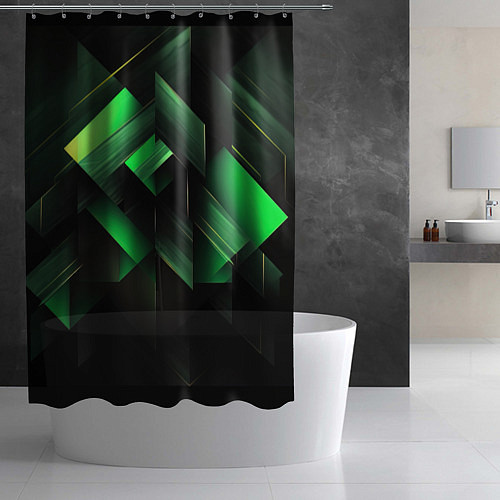 Шторка для ванной Асимметричный узор зелени / 3D-принт – фото 2