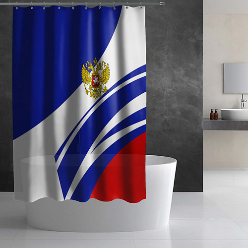 Шторка для ванной Герб России на абстрактных полосах / 3D-принт – фото 2
