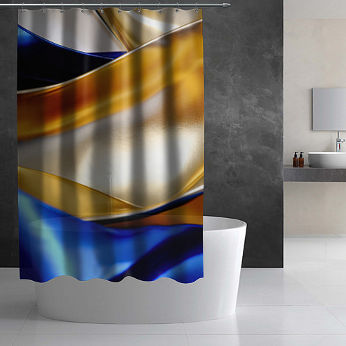 Шторка для ванной Белая желтая синяя абстракция / 3D-принт – фото 2