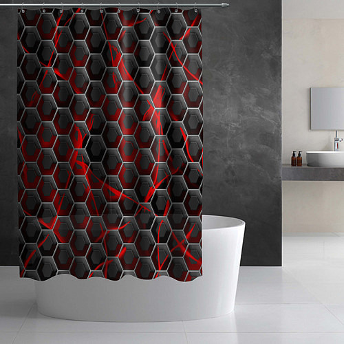Шторка для ванной Красные узоры шестиугольник / 3D-принт – фото 2