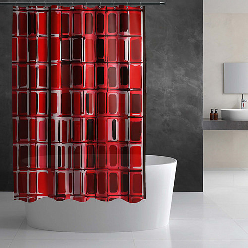 Шторка для ванной Красные прямоугольники / 3D-принт – фото 2