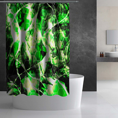 Шторка для ванной Зелёные узоры джунгли / 3D-принт – фото 2