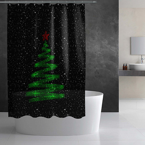 Шторка для ванной Новогодняя ёлка и мишуры - минимализм / 3D-принт – фото 2