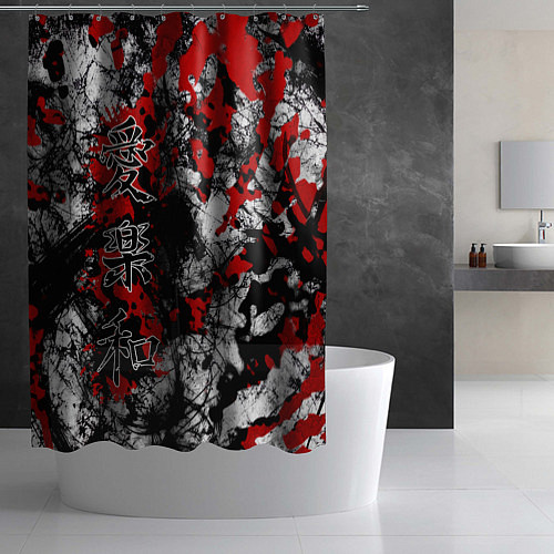 Шторка для ванной Японский стиль иероглифы / 3D-принт – фото 2