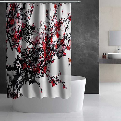 Шторка для ванной Японский стиль иероглифы / 3D-принт – фото 2