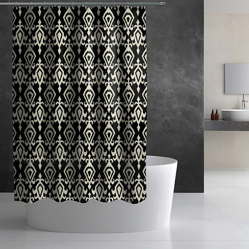 Шторка для ванной Черно-белый орнамент / 3D-принт – фото 2