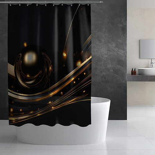 Шторка для ванной Абстракция золотого на черном / 3D-принт – фото 2