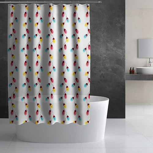 Шторка для ванной Новогодняя разноцветная гирлянда / 3D-принт – фото 2