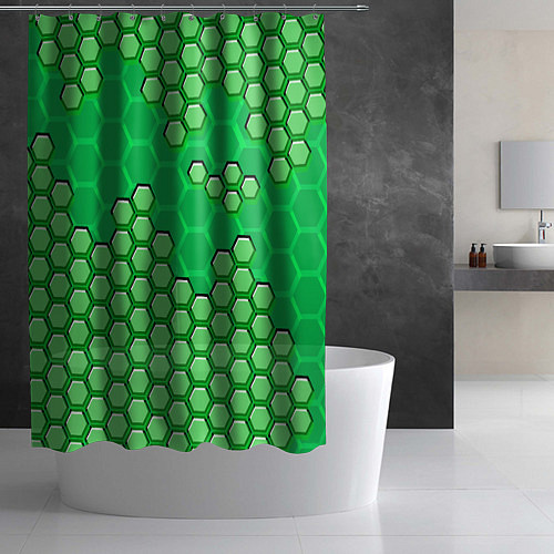 Шторка для ванной Зелёная энерго-броня из шестиугольников / 3D-принт – фото 2