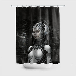 Шторка для душа Девушка-андроид в белом корпусе, цвет: 3D-принт