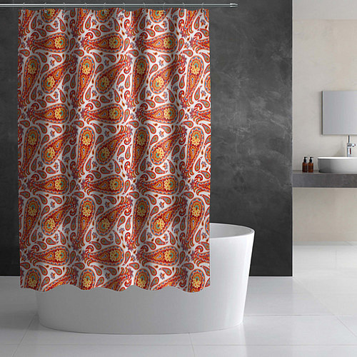 Шторка для ванной Индейский орнамент красно желтые огурцы / 3D-принт – фото 2