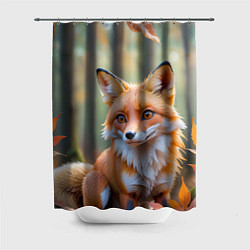 Шторка для душа Портрет лисы в осеннем лесу, цвет: 3D-принт
