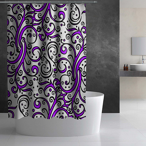 Шторка для ванной Фиолетовые кружевные узоры / 3D-принт – фото 2