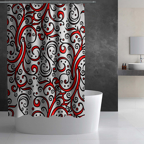 Шторка для ванной Красный кружевной узор / 3D-принт – фото 2