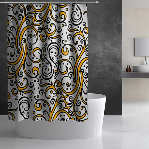 Шторка для ванной Жёлтый кружевной узор / 3D-принт – фото 2