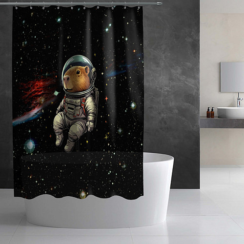 Шторка для ванной Капибара бравый космонавт - фантазия / 3D-принт – фото 2