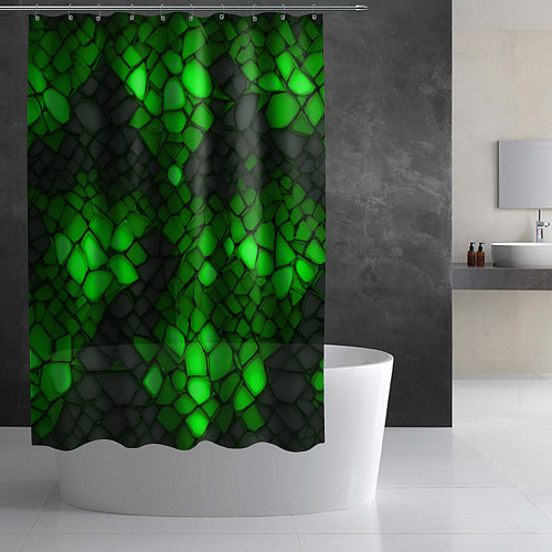 Шторка для ванной Зелёный трескающийся камень / 3D-принт – фото 2