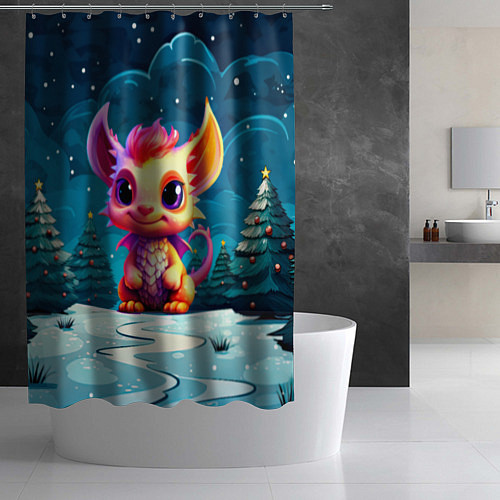 Шторка для ванной Маленький пушистый дракошка / 3D-принт – фото 2