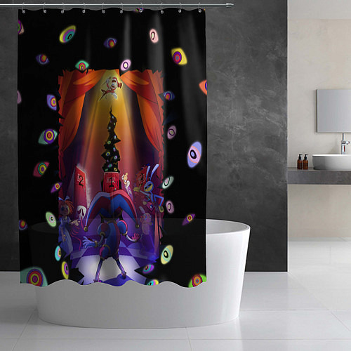 Шторка для ванной Pomni looking for exit the Amazing Digital Circus / 3D-принт – фото 2