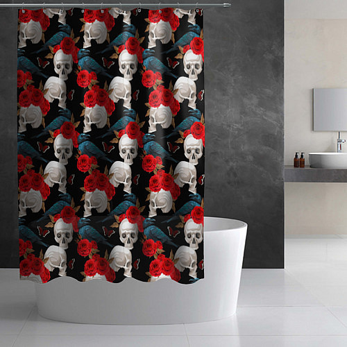 Шторка для ванной Skull in roses / 3D-принт – фото 2
