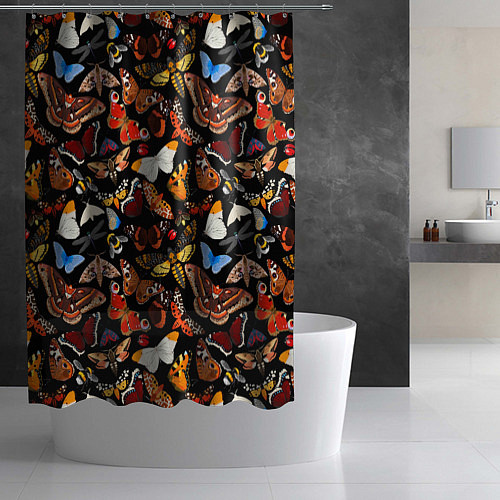 Шторка для ванной Разноцветные тропические бабочки / 3D-принт – фото 2