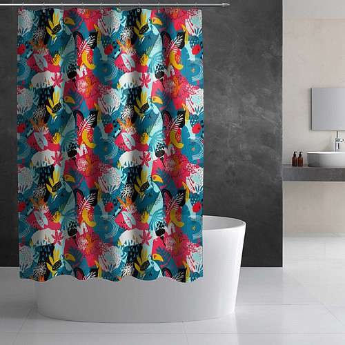 Шторка для ванной Тропический цветной узор / 3D-принт – фото 2