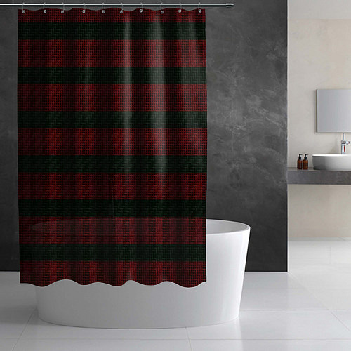 Шторка для ванной Текстура саржи с красными полосами / 3D-принт – фото 2