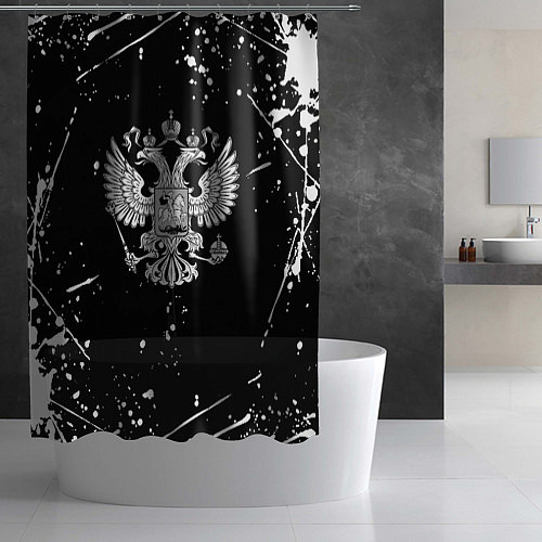 Шторка для ванной Герб РФ белые краски белые всплеск / 3D-принт – фото 2