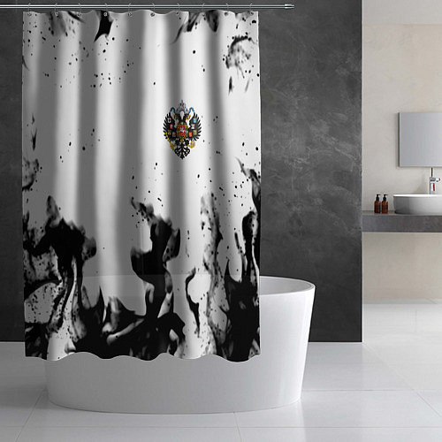 Шторка для ванной Герб РФ огненный стиль чернобелый / 3D-принт – фото 2