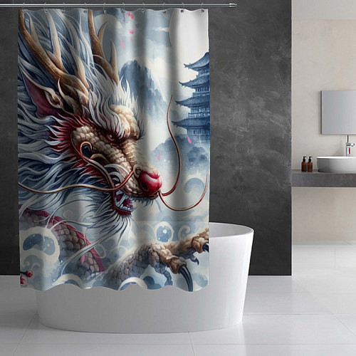 Шторка для ванной Свирепый японский дракон - искусство / 3D-принт – фото 2