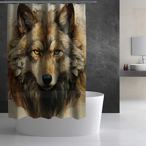 Шторка для ванной Волк в стиле диаграмм Давинчи / 3D-принт – фото 2