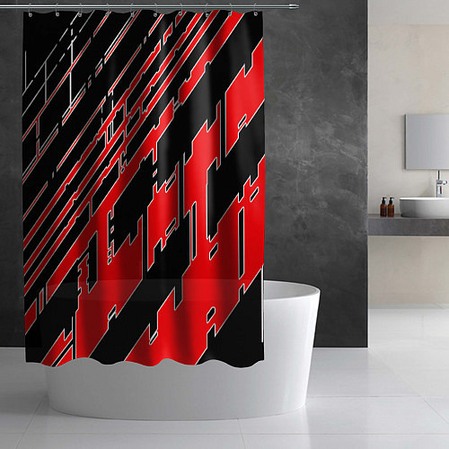 Шторка для ванной Киберпанк линии красные / 3D-принт – фото 2
