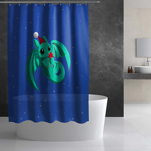 Шторка для ванной Новогодний дракончик бирюзовый / 3D-принт – фото 2