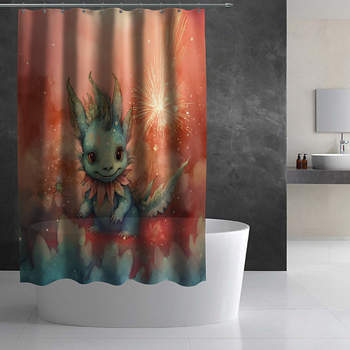Шторка для ванной Праздничный дракон с искрами / 3D-принт – фото 2