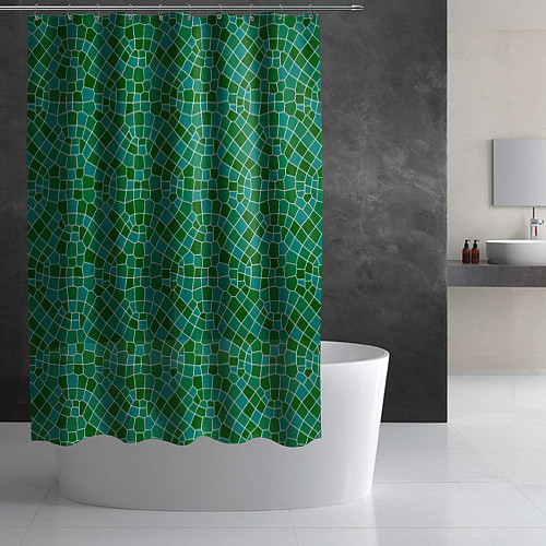 Шторка для ванной Зелёный мозаичный паттерн / 3D-принт – фото 2