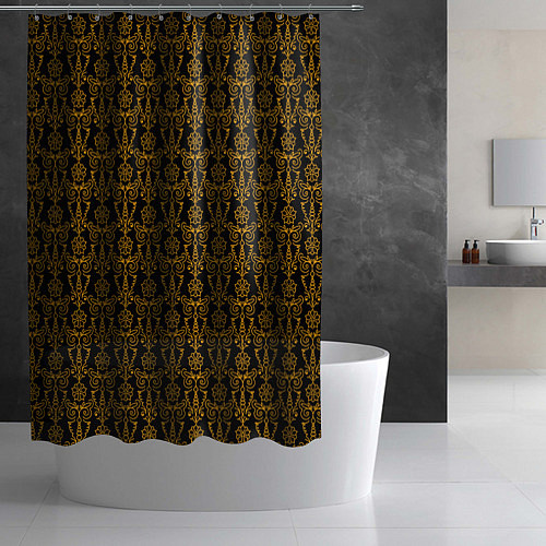 Шторка для ванной Чёрно-золотой узоры / 3D-принт – фото 2
