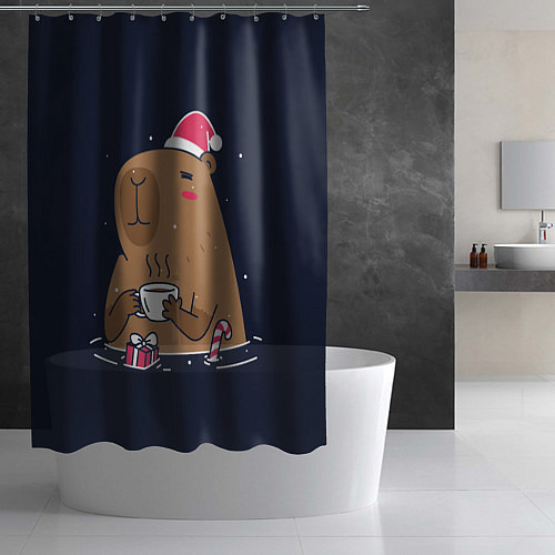 Шторка для ванной Новогодняя капибара - 2024 / 3D-принт – фото 2