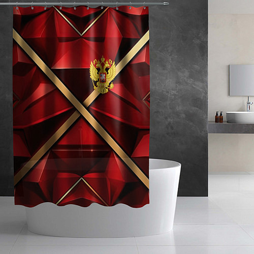 Шторка для ванной Герб России на красном абстрактном фоне / 3D-принт – фото 2