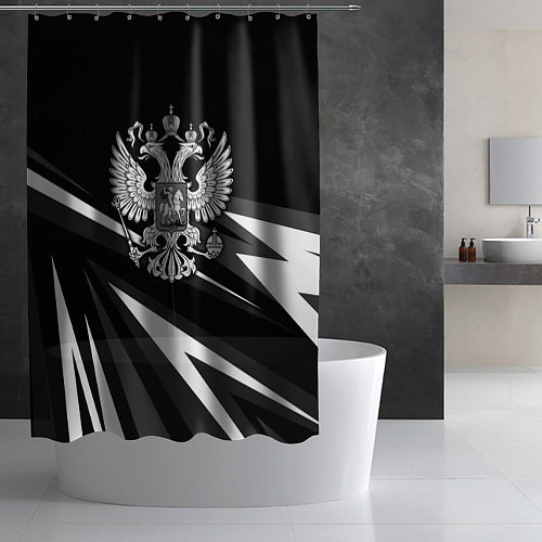 Шторка для ванной Герб РФ - white and black geometry / 3D-принт – фото 2