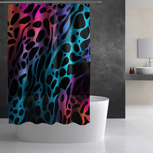 Шторка для ванной Черные пятна на разноцветном фоне / 3D-принт – фото 2