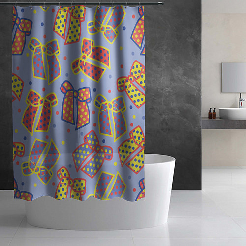 Шторка для ванной Узор с яркими разноцветными бантами в горошек / 3D-принт – фото 2