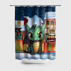 Шторка для душа Зеленый городской дракон, цвет: 3D-принт