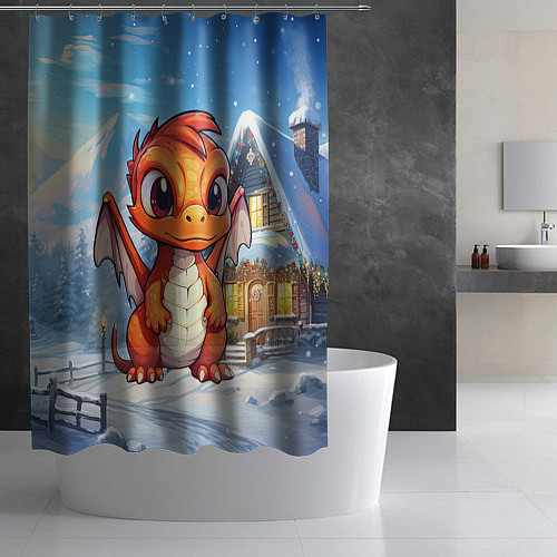 Шторка для ванной Милый дракон оранжевого цвета / 3D-принт – фото 2
