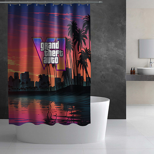Шторка для ванной GTA 6 лого на фоне заката / 3D-принт – фото 2