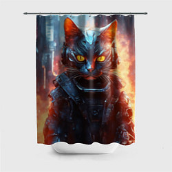 Шторка для душа Пламенный кот в стиле киберпанк, цвет: 3D-принт