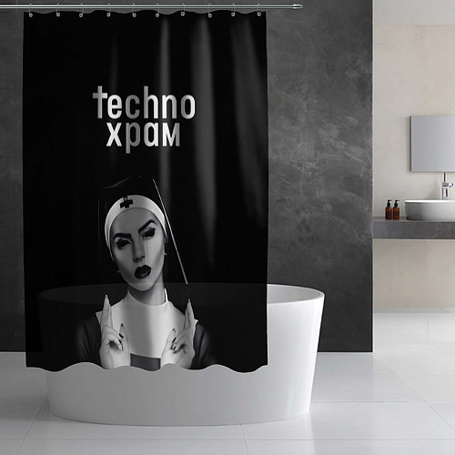 Шторка для ванной Techno храм монашка демон / 3D-принт – фото 2