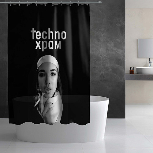 Шторка для ванной Techno храм монашка курит сигарету / 3D-принт – фото 2